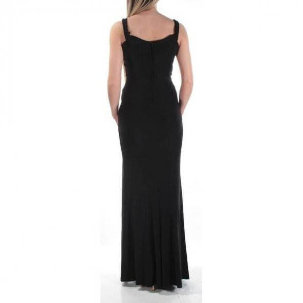 V Yaka Askılı Yırtmaçlı Elbise - 2