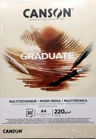 CANSON GRADUTE MIXMEDIA NATURAL A4 220gr 30 YAPRAK