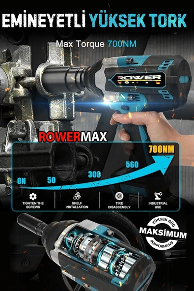 ROWEMAX  99880VFX   En Güçlü Somun Sökme Makinası Yüksek Tork Akülü Somun Bijon Sökme Kömürsüz - 3