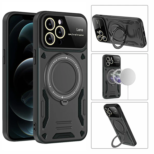 iPhone 16 Pro Uyumlu Siyah Joy Entegre Standlı Kamera ve Ekran Korumalı Kılıf - 2