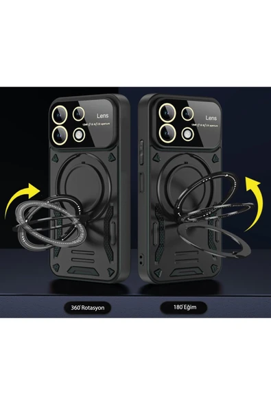 iPhone 16 Pro Uyumlu Siyah Joy Entegre Standlı Kamera ve Ekran Korumalı Kılıf - 5