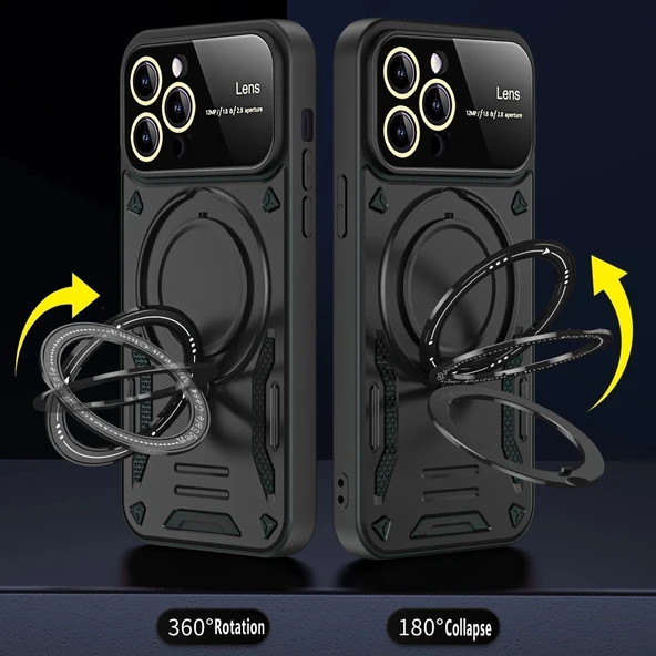 iPhone 16 Pro Uyumlu Siyah Joy Entegre Standlı Kamera ve Ekran Korumalı Kılıf - 3