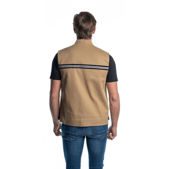 Şensel, Reflektörlü Çok Cepli Yelek Bej-Siyah -118E1557- - 2