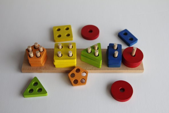 Capioz Geometrik Şekilli 5'li Geçmeli Oyuncak Puzzle Eğitici Oyun
