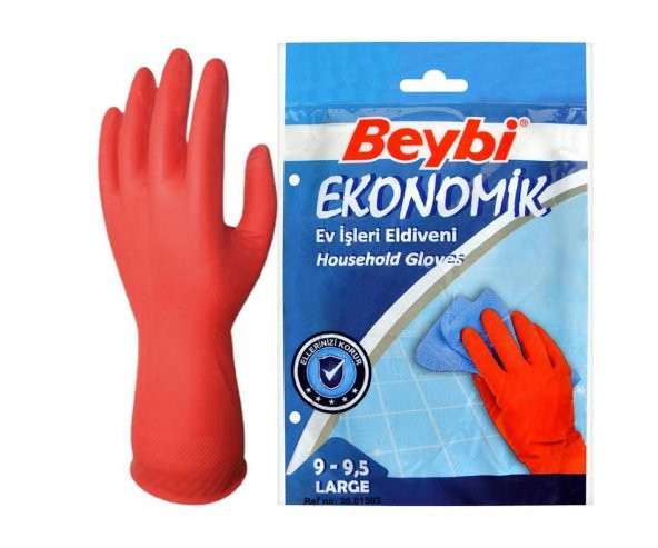 Beybi Bulaşık Eldiveni Ekonomik 9-9,5 Large Beden - Kırmızı