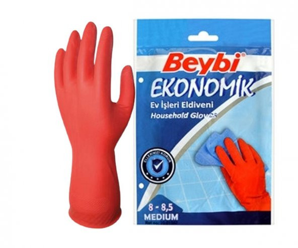 Beybi Bulaşık Eldiveni Ekonomik 8-8,5 Medium Beden - Kırmızı
