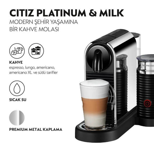 Nespresso D145 Citiz Kapsüllü Kahve Makinesi ve Süt Köpürtücü Aksesuar Platinum - 2