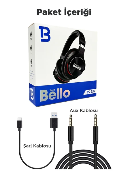Bello Ls237 Siyah Bluetooth Kulak Üstü Kafa Bantlı Kulaklık - 5