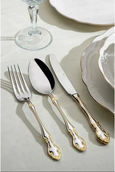 Nehir Adriana Altın Sade 6 Kişilik 36 Parça Çatal Kaşık Bıçak Takımı ürün görseli 1