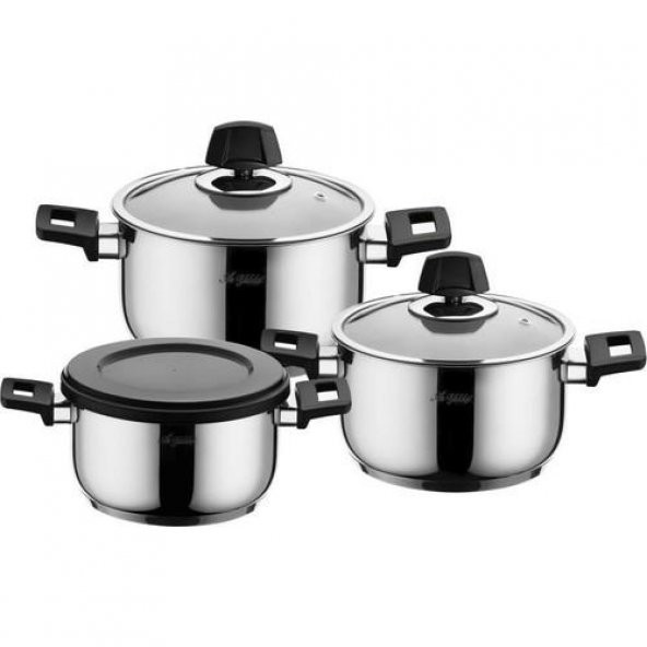 Aryıldız Piazza 3 Parça Tencere Set Simli Siyah - 2