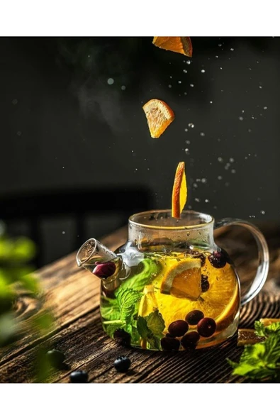 Vakumlu Bambu - Metal Kapaklı Isıya Dayanıklı Borosilikat Cam Demlik, Süzgeçli (1000 ML) Teapot - 3