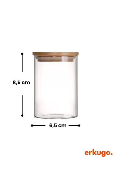 12Li Vakumlu Bambu Kapak Borosilikat Baharatlık Seti, 200 ml Baharat Takımı, Jarpot - 8