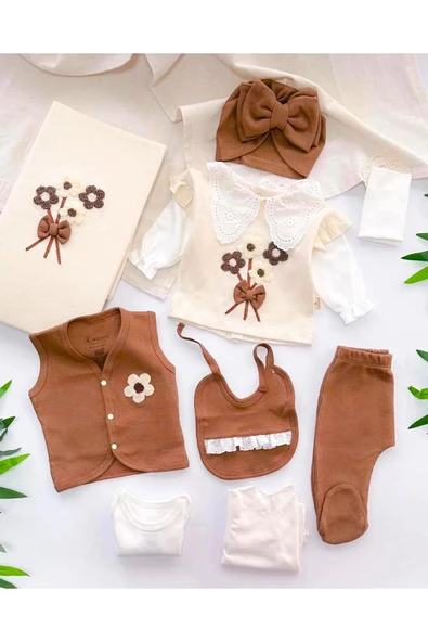 Çiçek ve Fiyonk Detaylı 10 Parça Bebek Hastane Çıkışı Ful Set - Resim 5