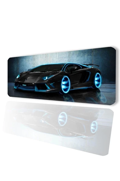 SonicTouch Tron Yarış Arabası Temalı Kaymaz Gaming Oyuncu Masaüstü Dikişsiz Siyah Klavye Mouse Pad 32x70Cm