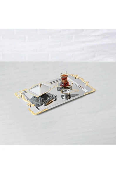 Nehir Lalezar Altın Çay Tepsisi - Resim 2