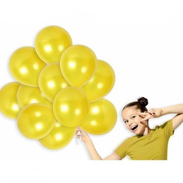 Sarı Renk Metalik Balon 10 Adet ( 10lu Paket)