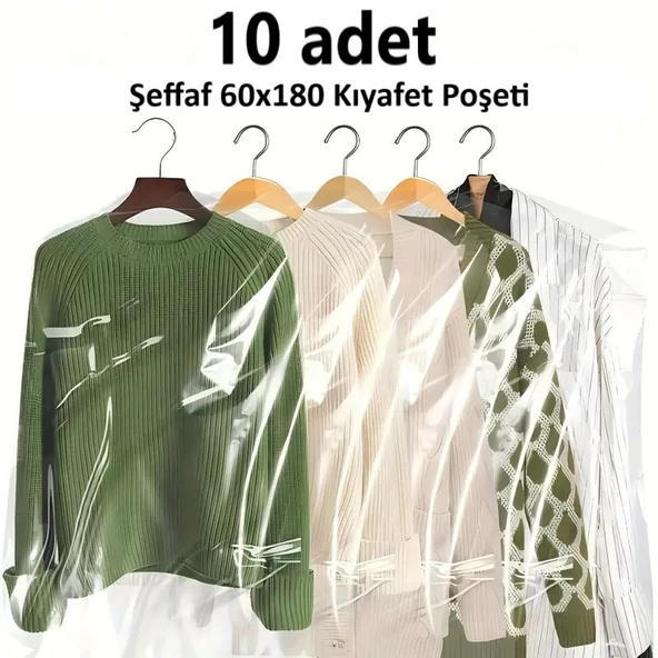 Gardırop İçi Askılık yuvalı 60x180cm Kuru temizleme - Dolap içi ŞEFFAF saklama NaYLoNu (10adet) - Resim 4