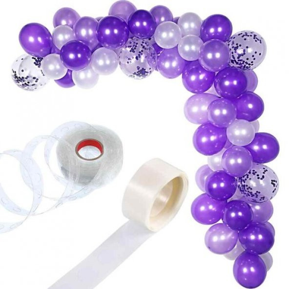 MOR-LİLA TONLARI 104 PARÇA ZİNCİR BALON SETİ
