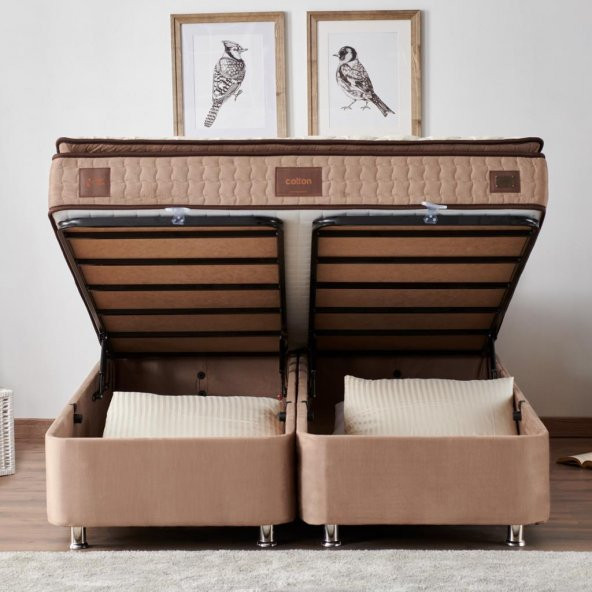 Niron Rama Baza ve Başlık Seti 180x200 cm Çift Kişilik Sütlü Kahve Kumaş Baza ve Başlığı Soho Kumaş - 2