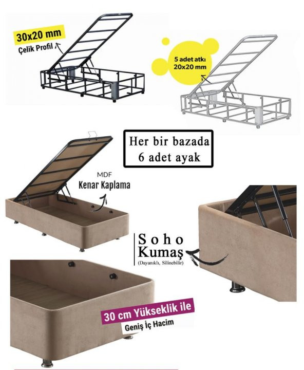 Niron Rama Baza ve Başlık Seti 180x200 cm Çift Kişilik Sütlü Kahve Kumaş Baza ve Başlığı Soho Kumaş - 5