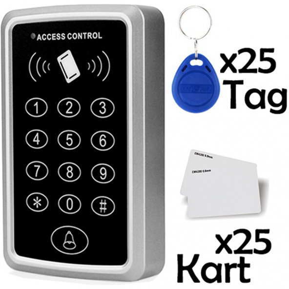 1 Adet RFID Şifreli Kapı Kilidi-25 Adet Kart-25 Adet Anahtar