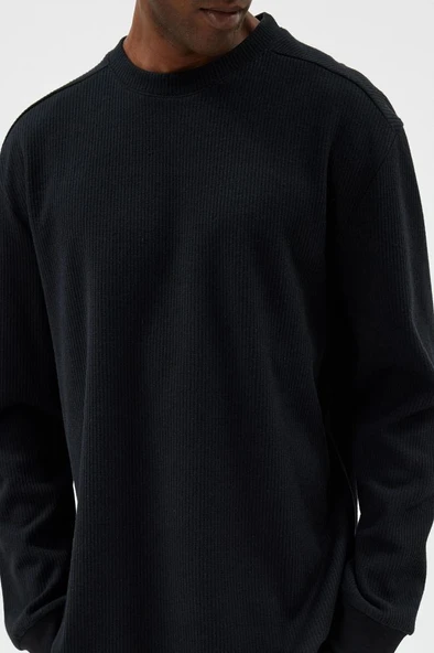 Koton Oversize Kazak Bisiklet Yaka Dokulu Dikiş Detaylı Pamuk Karışımlı - 5