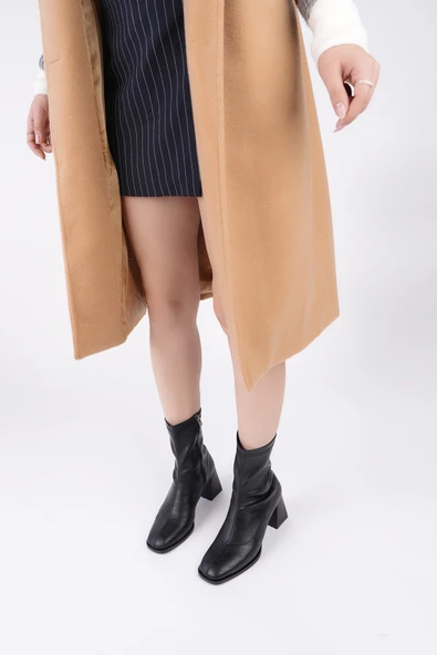 Muggo STORM Garantili Küt Burun Arkadan Fermuarlı Kadın Topuklu Bot - Resim 3