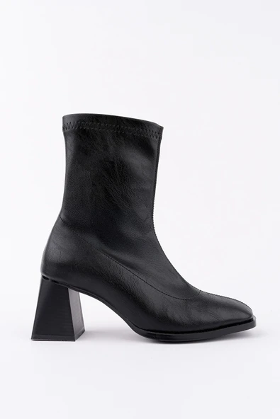 Muggo STORM Garantili Küt Burun Arkadan Fermuarlı Kadın Topuklu Bot - Resim 5