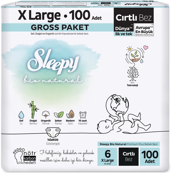Sleepy Bebek Bezi Bio Natural Beden:6 (15-27KG) X Large 400 Adet Süper Ekonomik Fırsat Gross Pk - 2