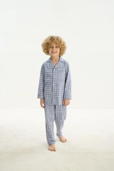 ZEYZEY 8748 Erkek Çocuk Önden Düğmeli Pijama Takım - 4