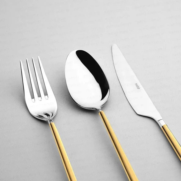 Nehir Gloria Altın Sade 6 Kişilik 36 Parça Çatal Kaşık Bıçak Takımı - Resim 2