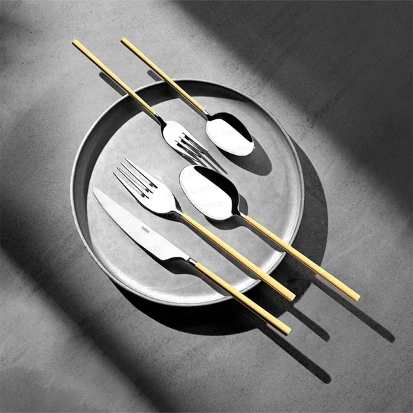 Nehir Gloria Altın Sade 6 Kişilik 36 Parça Çatal Kaşık Bıçak Takımı ürün görseli 1