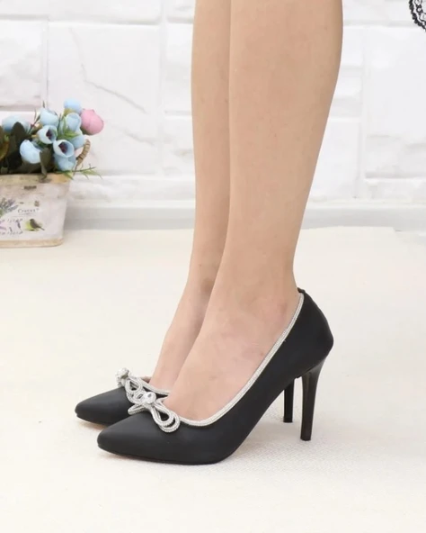 Feles Saten Kumaş Taşlı Kadın Stiletto - 7