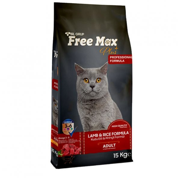 15 KG YETİŞKİN KEDİ MAMASI FREE MAX ( KUZU ETLİ & PİRİNÇLİ ) KURU MAMA