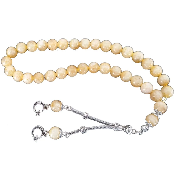 Pigado Bal Rengi Metal Püsküllü 8 mm Küre Kesim Sitrin Tesbih ürün görseli