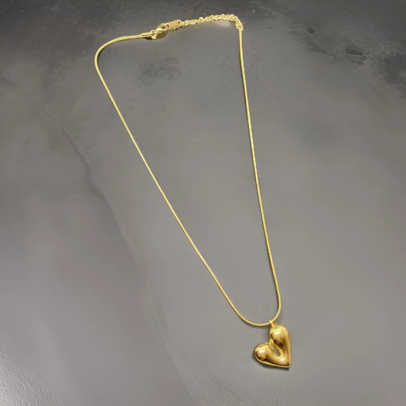 Her Tarza Uygun: Kalp Model Gold Renk 316L Antialerjik Şık Çelik Kadın Kolye ürün görseli 1