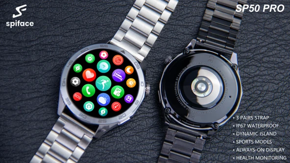 Spiface Sp50 Pro Amoled Ekran 3 Kordonlu Akıllı Saat Smart Watch Gümüş Kasa - 4