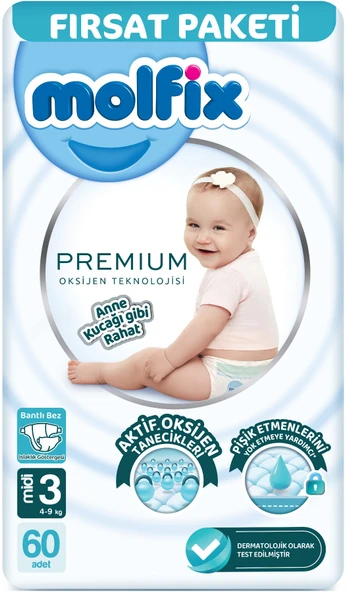 Molfix Premium Bebek Bezi Beden:3 (4-9KG) Midi 60 Adet Fırsat Pk