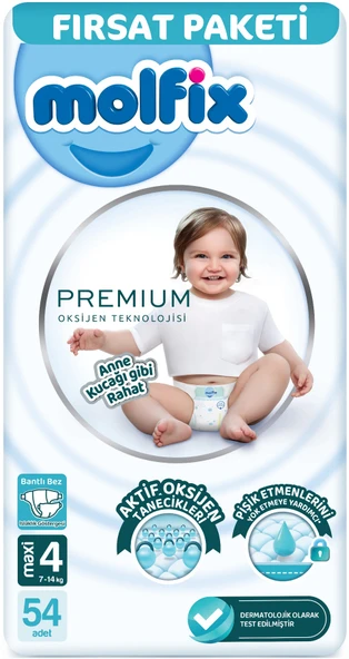 Molfix Premium Bebek Bezi Beden:4 (7-14KG) Maxi 54 Adet Fırsat Pk