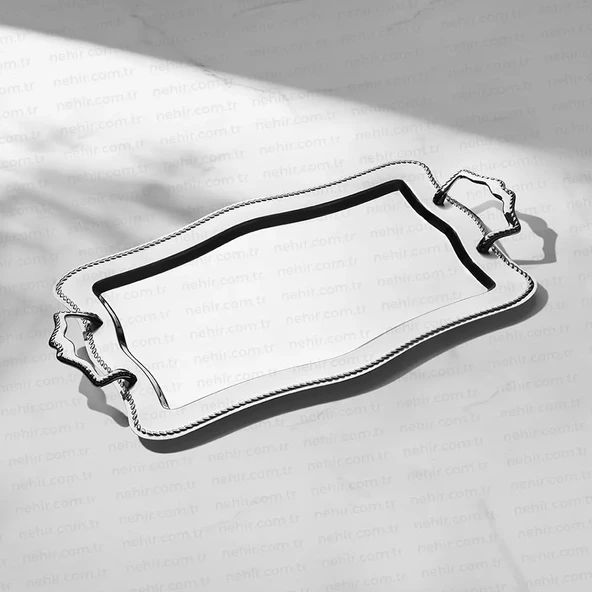 Nehir Zincir Saten Çelik Çay Tepsi  ( 47x31 cm ) ürün görseli 1