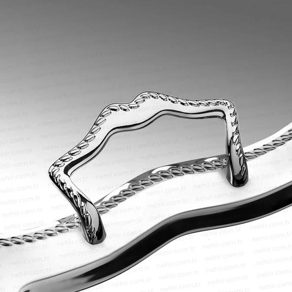 Nehir Zincir Saten Çelik Çay Tepsi  ( 47x31 cm ) - Resim 3