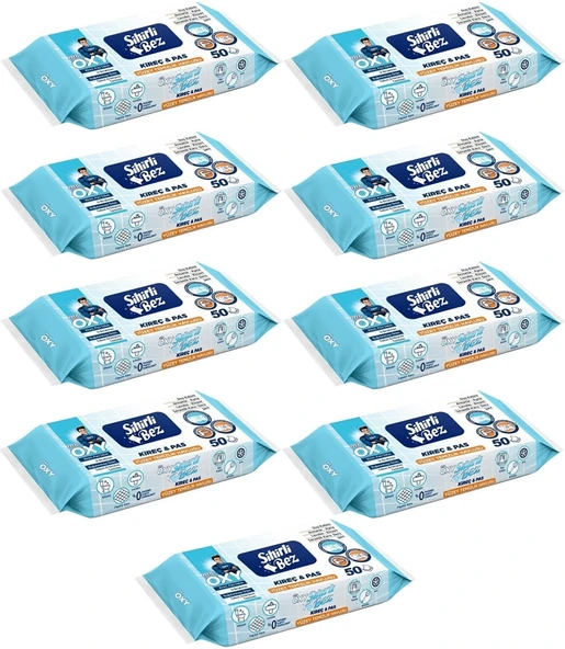 Mr. Oxy Sihirli Bez Kireç & Pas Yüzey Temizlik Havlusu 50 Yaprak Plastik Kapaklı (9 Lu Set) 350 Yprk