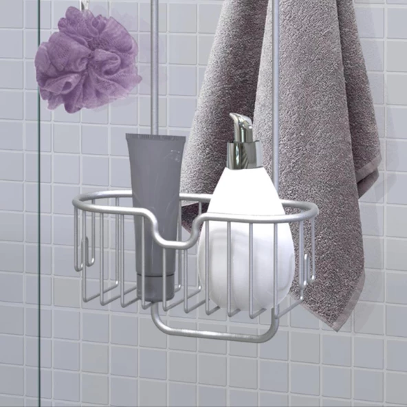 Primanova İkili Alüminyum Duşakabin Askılı Banyo Rafı N45 - 3