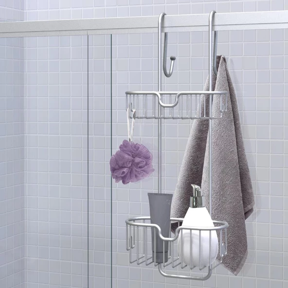 Primanova İkili Alüminyum Duşakabin Askılı Banyo Rafı N45 - 1
