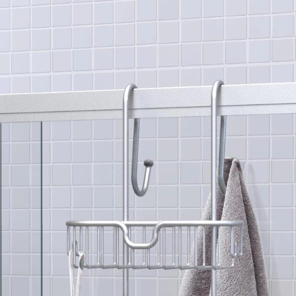 Primanova İkili Alüminyum Duşakabin Askılı Banyo Rafı N45 - 2