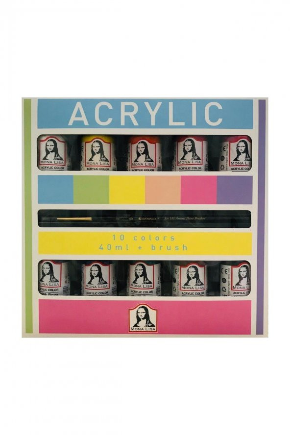 Monalisa Akrilik 10 Renk X 40 ML + Fırça Set