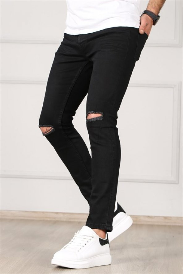 Madmext Yırtma Detaylı Siyah Skinny Fit Jeans MDX9025