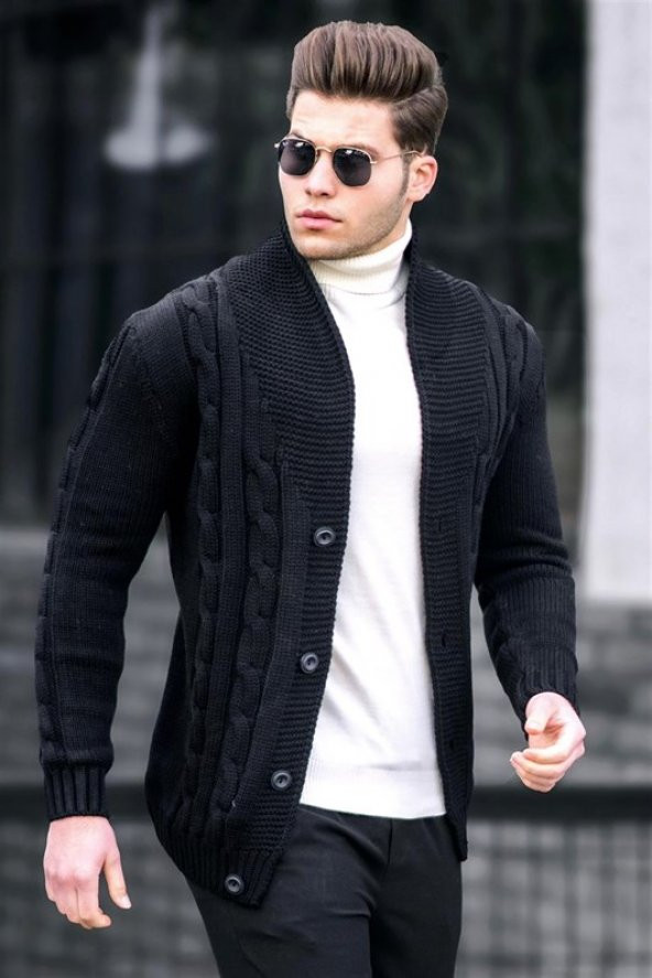 Madmext Siyah Örgülü Hırka 9053 - 3