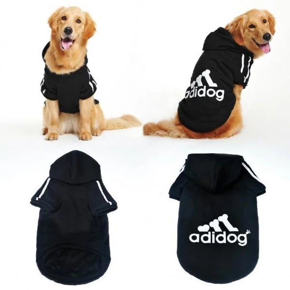 Adidog Black Hoodie Kapşonlu Sweatshirt, Orta ve Büyük Irklar İçin - 3