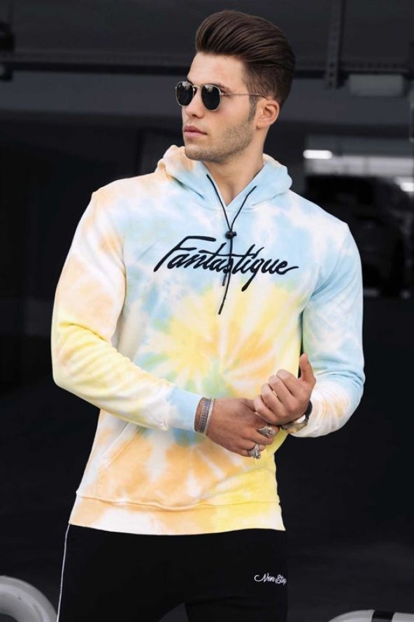 Madmext Sarı Batik Kapüşonlu Erkek Sweatshirt 4757